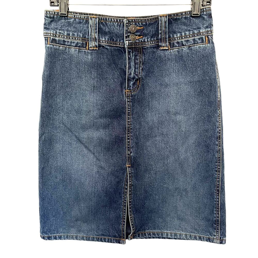 TYTE Knee Length Jean Skirt Juniors Size 3 Medium Wash Front Slit Blue Denim